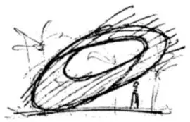 Croquis a mano de una cubierta curva.