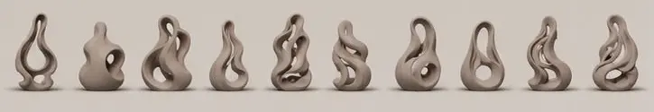 Diez variaciones pequeñas de la forma, en cerámica blanca.