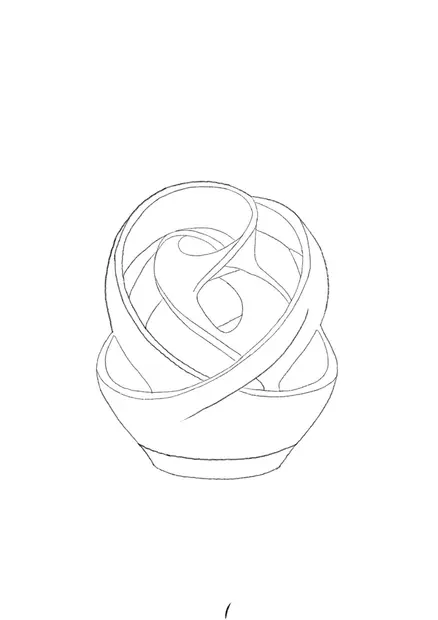 Boceto de lámpara esférica con cintas entrelazadas.