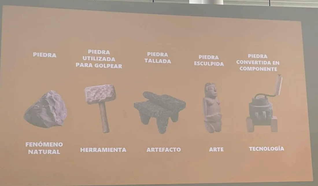 Diapositiva: la piedra como fenómeno natural, herramienta, artefacto, arte y tecnología.