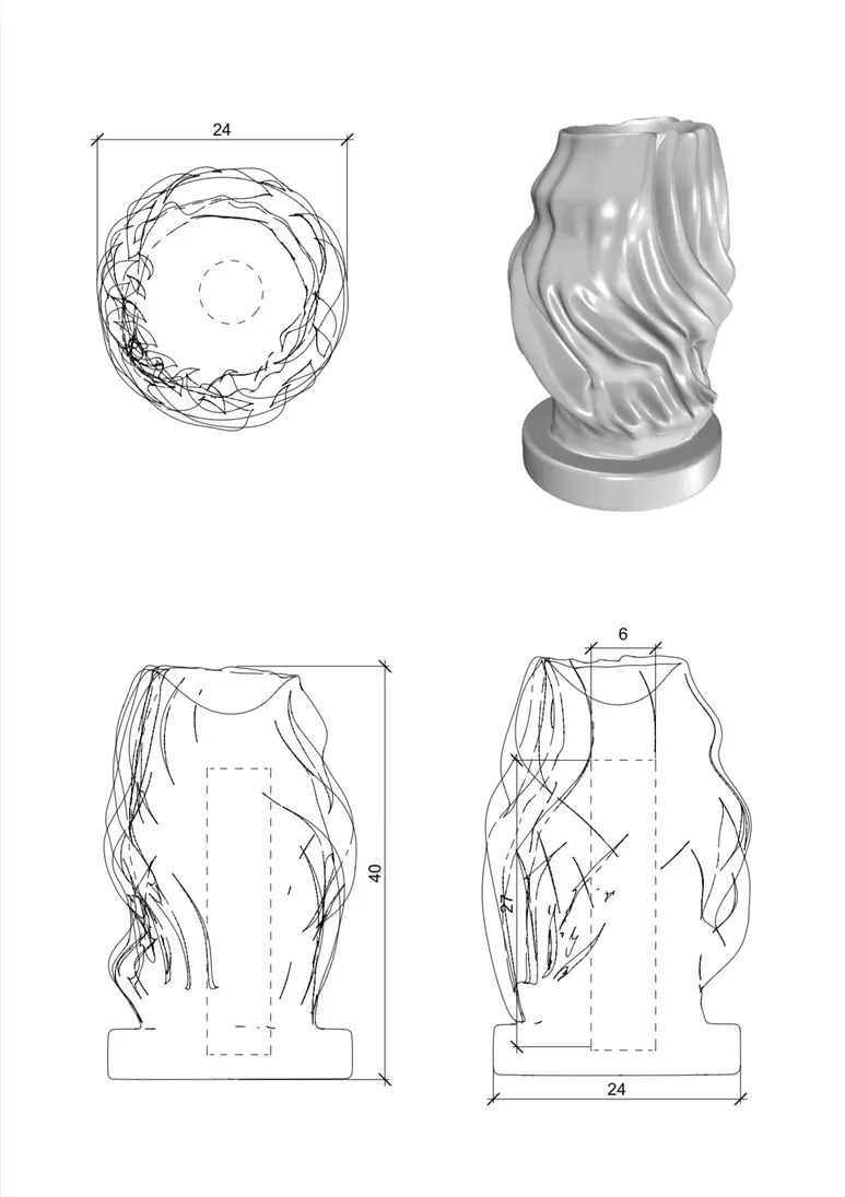 Planos de la ondulada con cotas de 24, 40, 27 y 6 cm.
