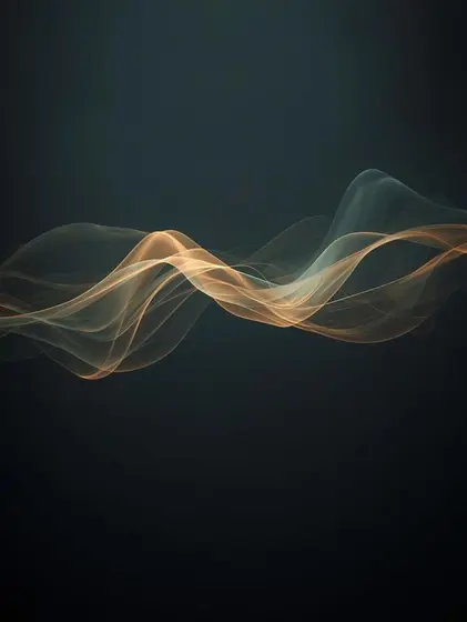 Ondas de luz cálida sobre fondo verde profundo.